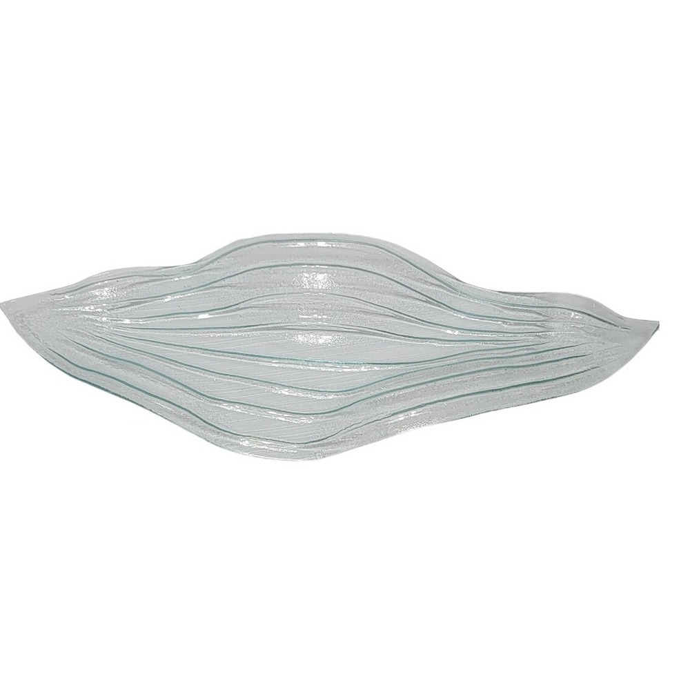 Art Glass Deco Wave Centerpiece Bowl Clear Textured Rippled Decorative Tray 26in